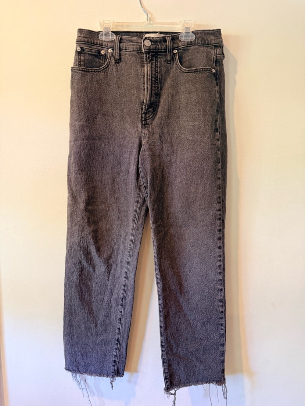 Madewell Faded Gray Straight Jeans with Frayed Hem